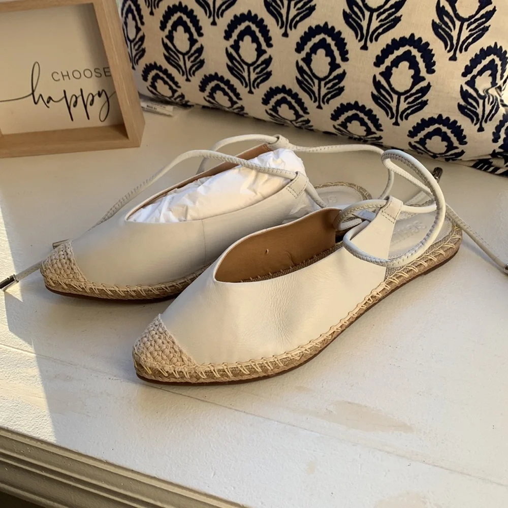 SCHUTZ White Leather Espadrille Flats with Braided Toe